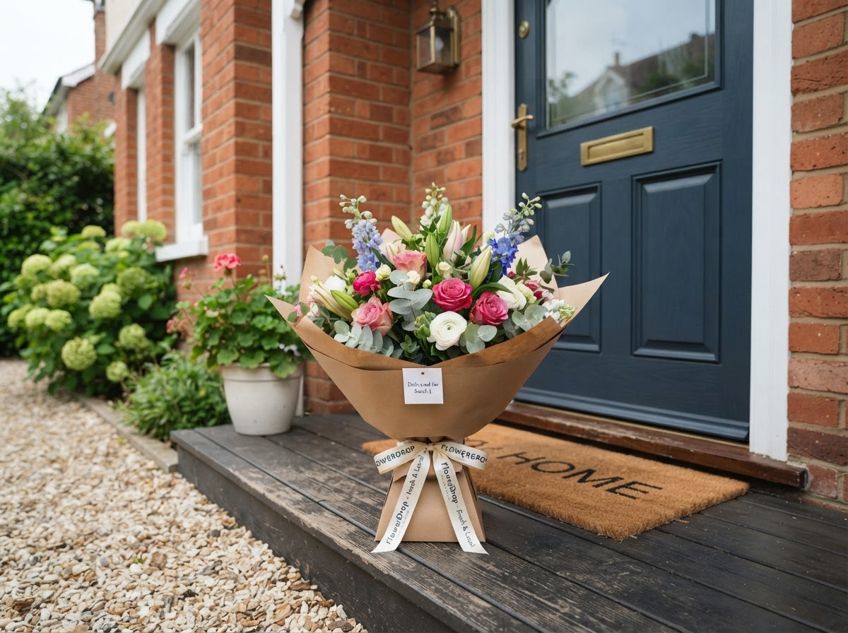 Bouquet delivered to a front door